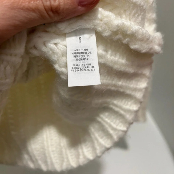 Aerie Street Cream Wool Blend Oversized Chunky Knit Sweater Hoodie S NWOT - Picture 10 of 10